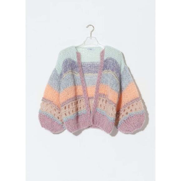 MAIAMI Mohair Stripes Galore Bomber Cardigan Pink Melange XS - Picture 1 of 11